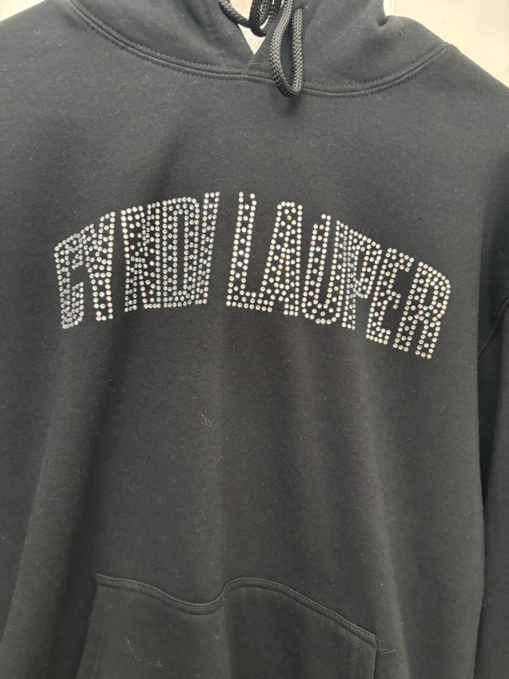Cindy Lauper Black Hoodie with Silver Rhinestone Logo